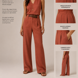Calça A Essência — Alfaiataria Reta Longa na cor Burnt Terracotta — Voobel