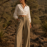 Calça A Origem — Linho na cor Khaki — Voobel