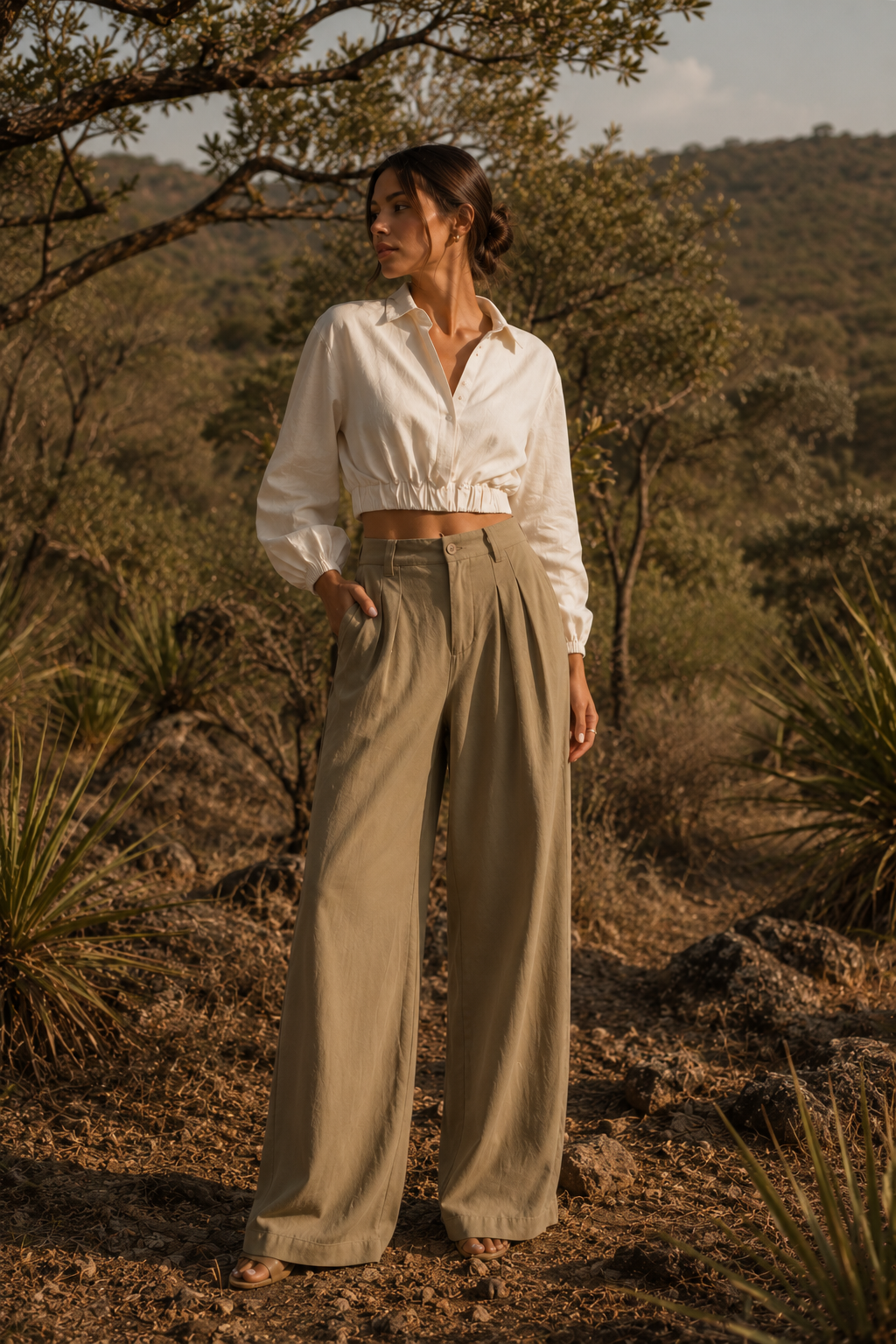 Calça A Origem — Linho na cor Khaki — Voobel
