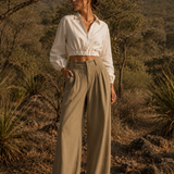 Calça A Origem — Linho na cor Khaki — Voobel